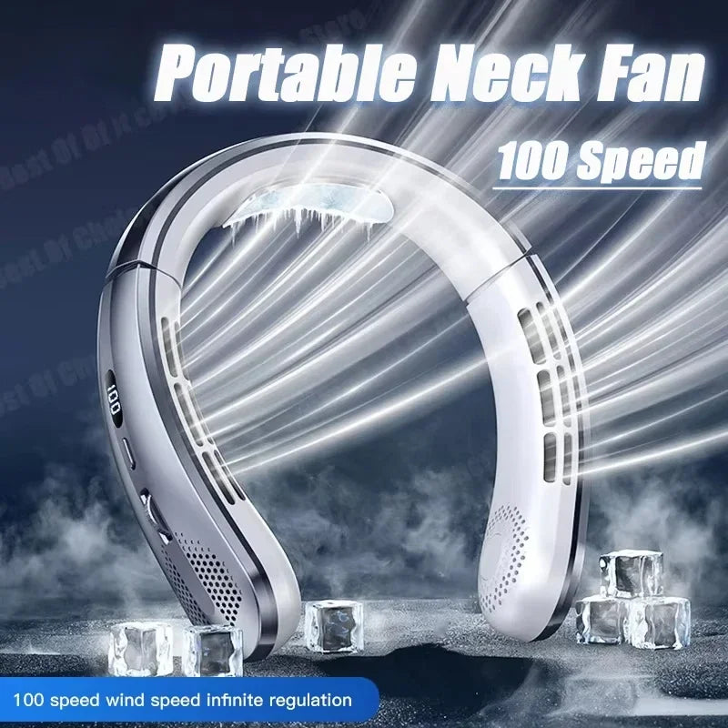 Mini New USB Hanging Neck Fan 8000mAh Rechargeable Bladeless Portable Mute LED Digital Display Electric Fans Air Cooler Peaceful Pleasures Health and Wellness