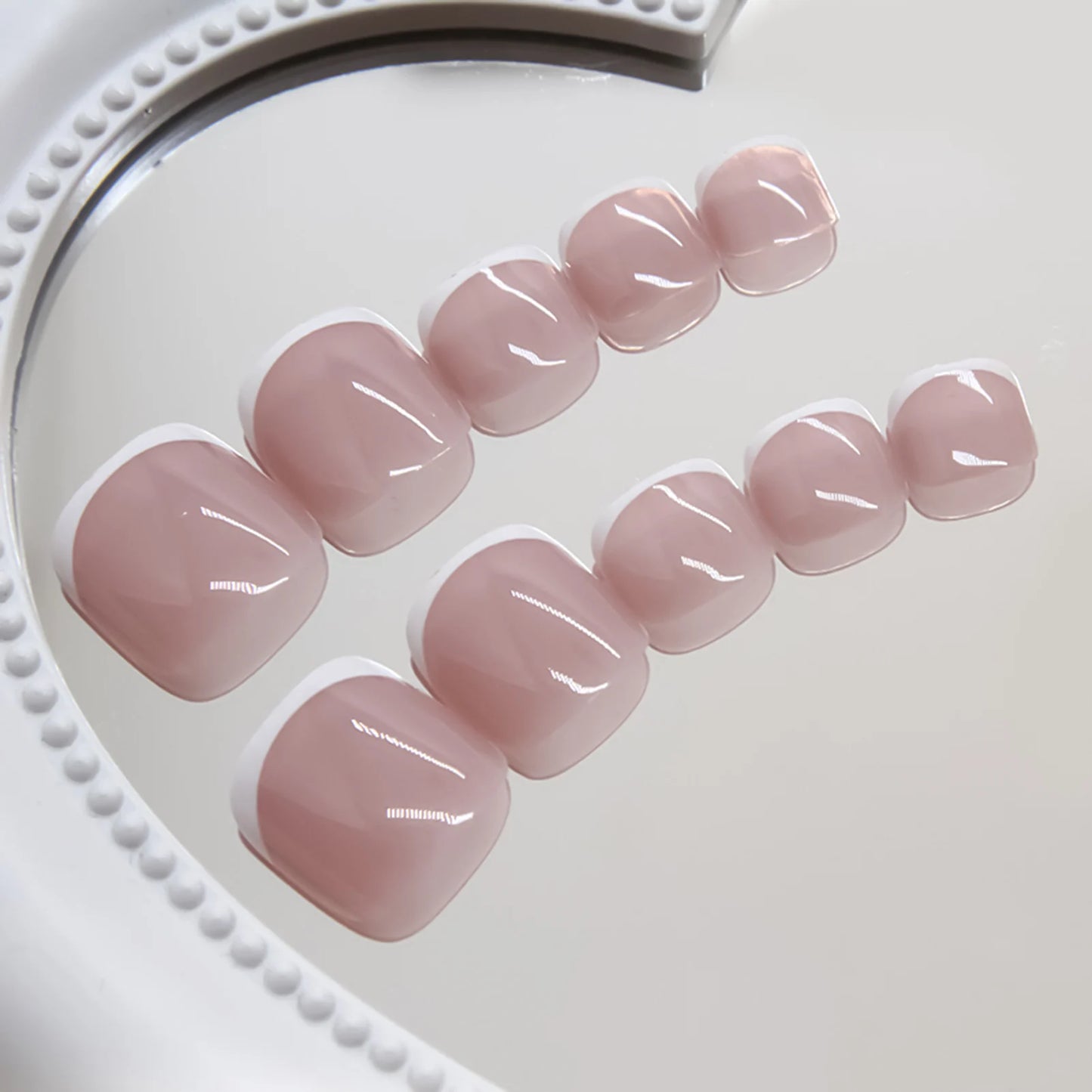 Charming French Tips Press On Nails 24pcs Gentle Pink Square Fake Toe Nails Wearable Nude False Nails Short Women Manicure Nails Peaceful Pleasures Health and Wellness
