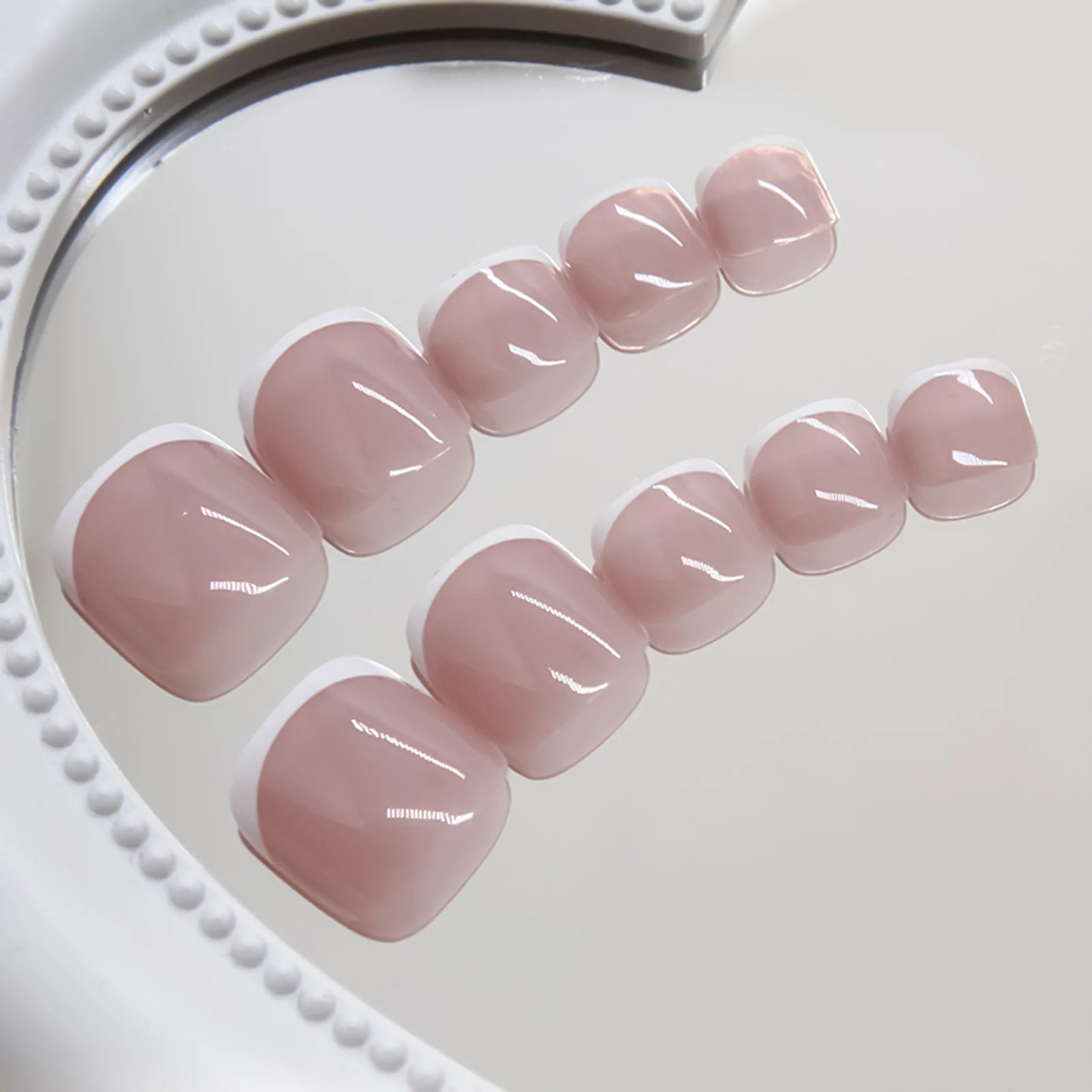 Charming French Tips Press On Nails 24pcs Gentle Pink Square Fake Toe Nails Wearable Nude False Nails Short Women Manicure Nails Peaceful Pleasures Health and Wellness