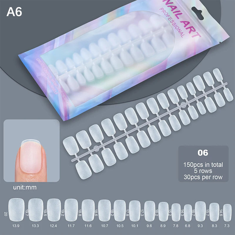 150pcs Short Matte Full Cover False Nails Coffin Square Almond Press on Soft Gel Nail Tips Manicure Extension Tools Peaceful Pleasures Health and Wellness A6