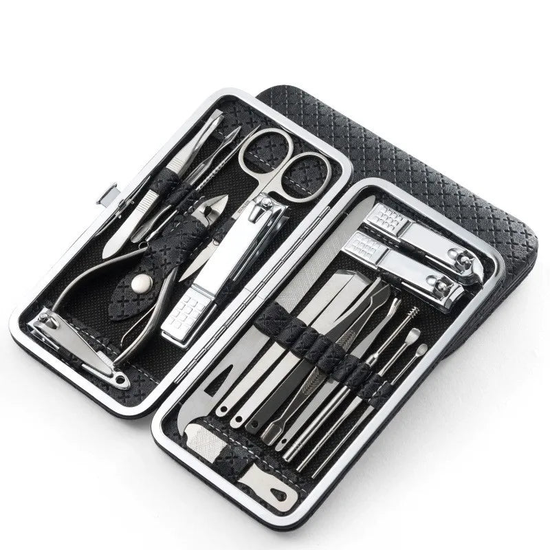 19-Piece Home Nail Clipper Set Large Dead Skin Pliers Diagonal Small Eyebrow Clipper with Leather Sleeve for Personal Grooming Peaceful Pleasures Health and Wellness