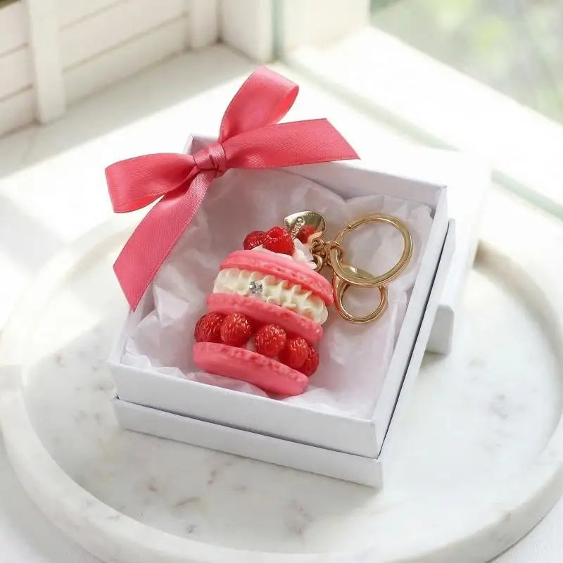 Fruit Macaron Cake Keychain | Cute Dessert Bag Charm for Girls