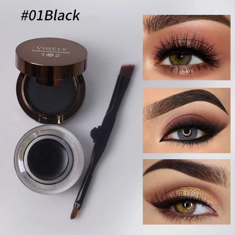 2-in-1 Eyebrow Powder & Eyeliner Gel | Waterproof Dual Brush