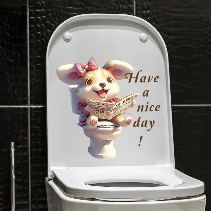 3D Cat & Dog Toilet Sticker – Waterproof Removable Bathroom Decal