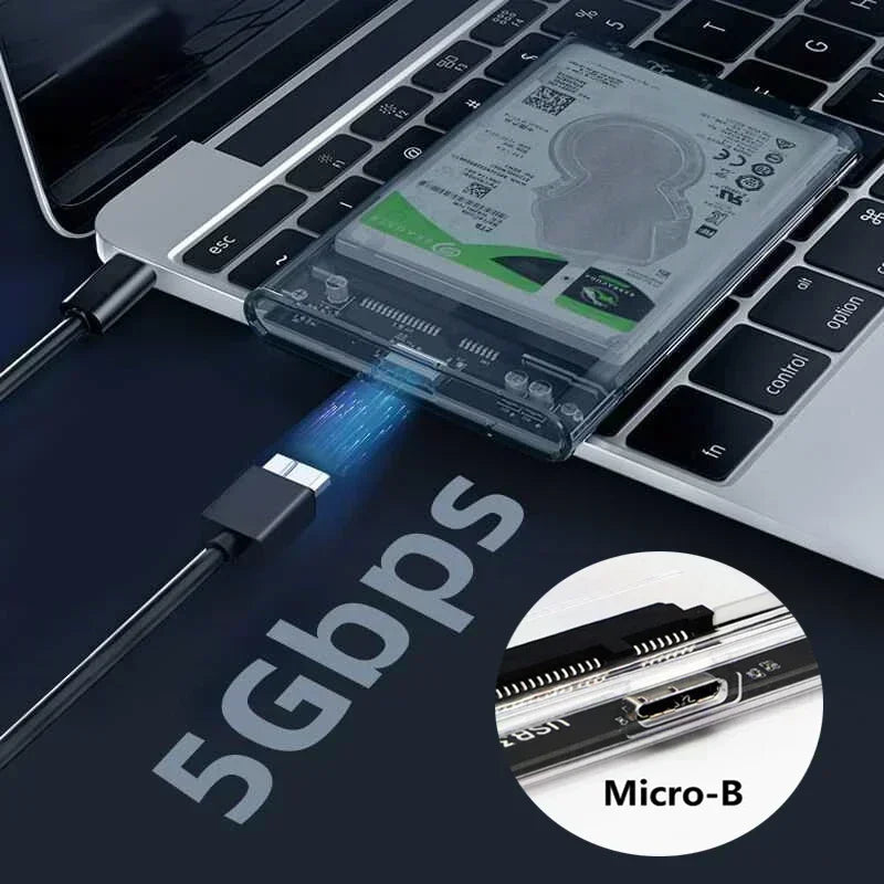 USB3.0 External HDD Case 5Gbps 2.5 Inch Transparent Hard Disk Case Hard Drive Enclosure SATA HDD SSD Storage Case for Laptop PC Peaceful Pleasures Health and Wellness