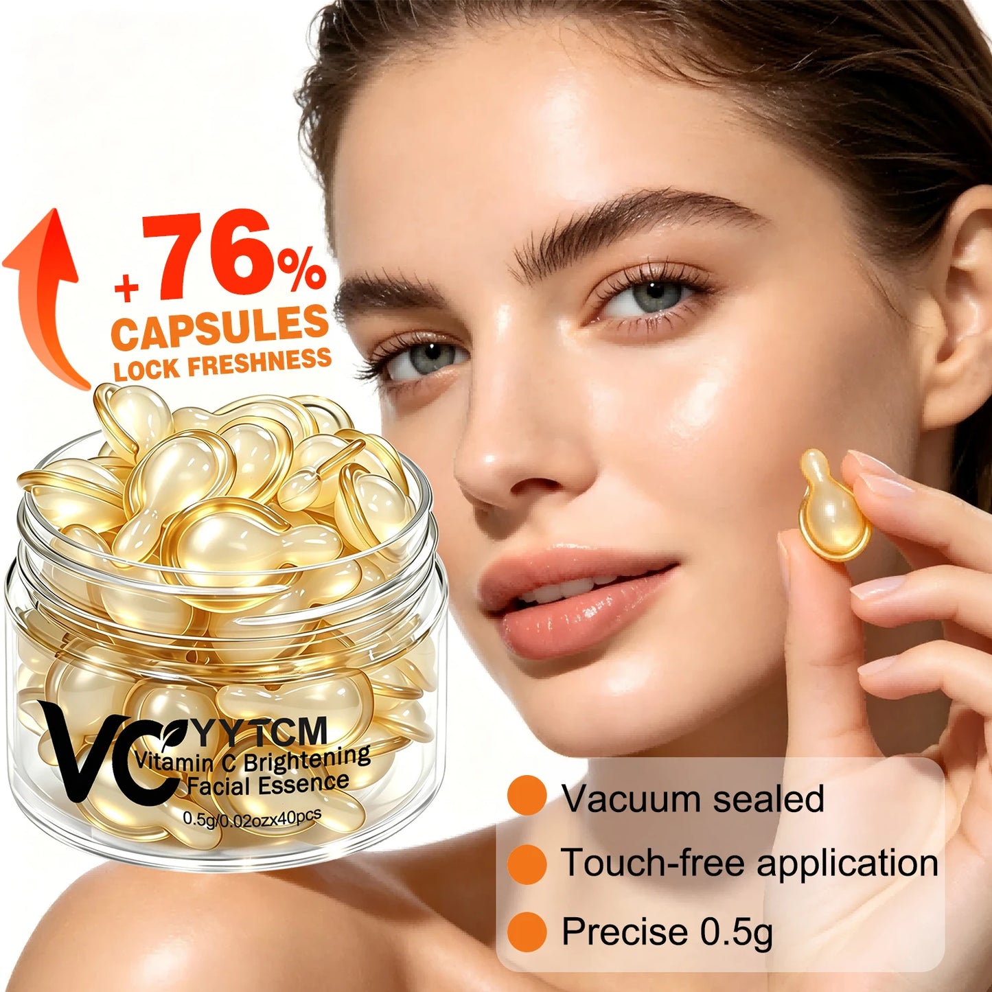 Vitamin C Facial Serum, Moisturizing and Brightening, Firming the Skin, Contains Vitamin E, Retinol, Hyaluronic Acid Facial Skin Care Serum, 18 Capsules/30 Capsules/40 Capsules/50 Capsules/60 Capsules/80 Capsules/100 Capsules Peaceful Pleasures Health and Wellness