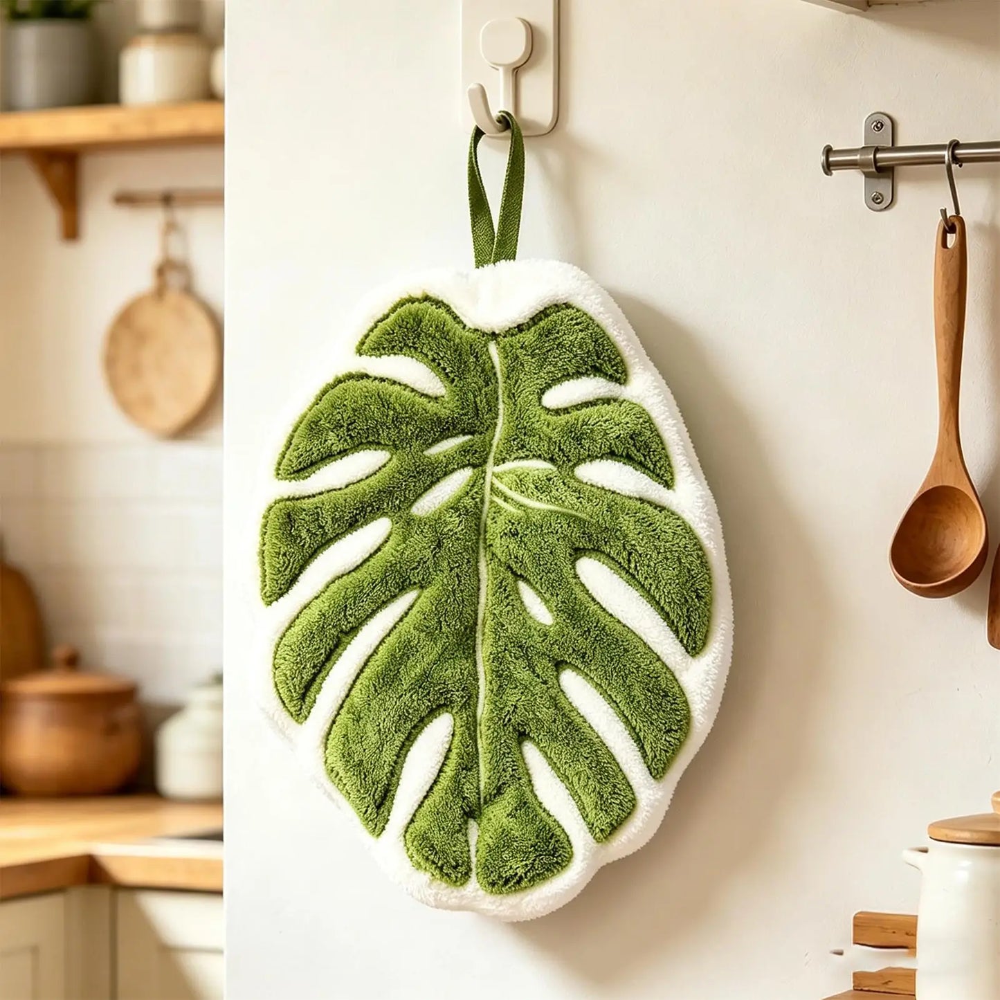 Leaf Print Coral Fleece Hand Towel – Soft & Absorbent
