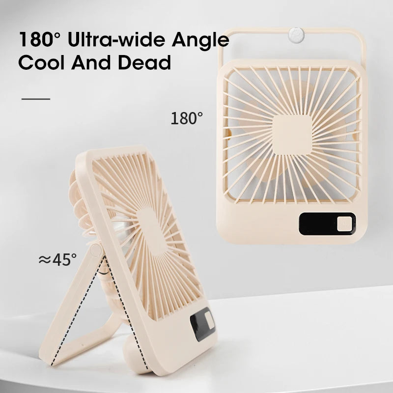 Rechargeable Portable Foldable Desktop Fan Type-C Five-speed Adjustment Strong Wind Low Noise LED Power Display Convenient Peaceful Pleasures Health and Wellness