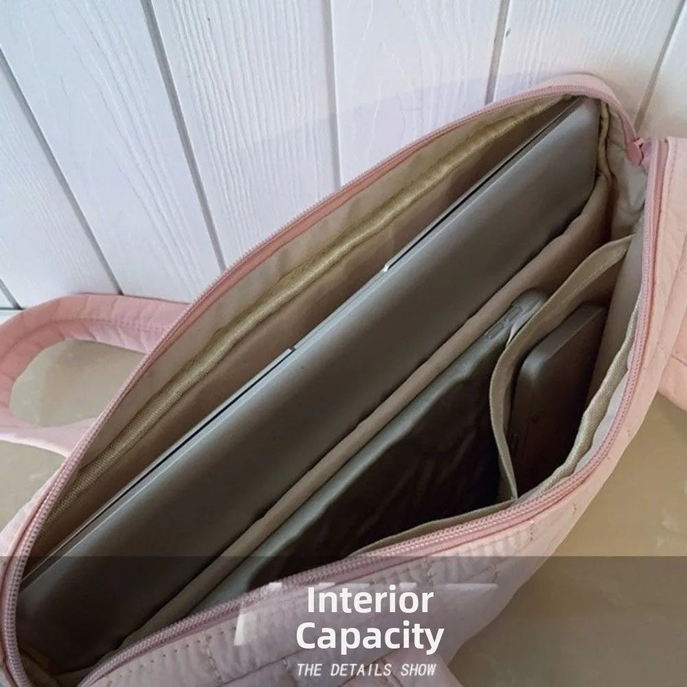 Multi-purpose Laptop Shoulder Bag Large Capacity Solid Color Laptop Handbag 14 Inch Zipper Closure Laptop Protective Bag Peaceful Pleasures Health and Wellness