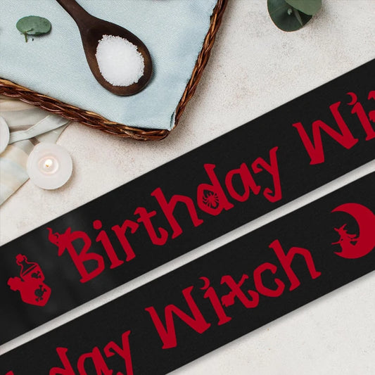Birthday Witch Black Satin Sash | Gothic Halloween Party Gift Party Sash Peaceful Pleasures Health and Wellness