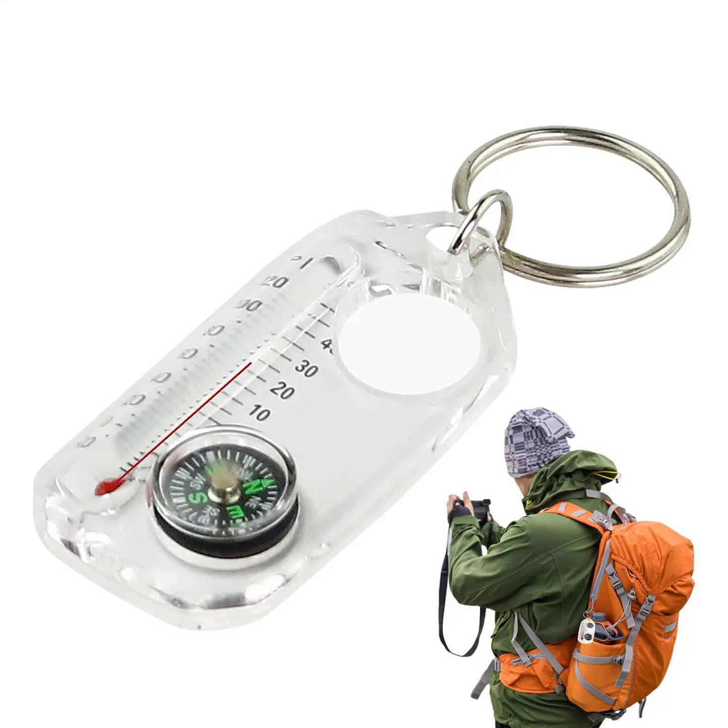 Mini Compass Thermometer Carabiner Keychain – Hiking Tool