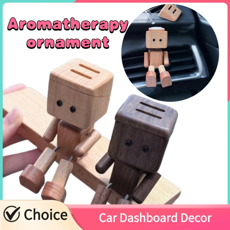 Shaking Wooden Man Figurine – Car Dashboard Aromatherapy Decor