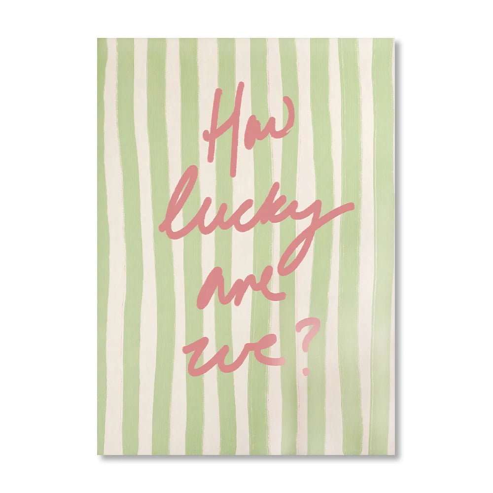 1 Piece of Frameless How Lucky Are We Wall Stripe Art Printing,Fashion Retro Aesthetic Poster,Apartment Digital Printing Deco Peaceful Pleasures Health and Wellness TT266-3 50x70cm Unframed