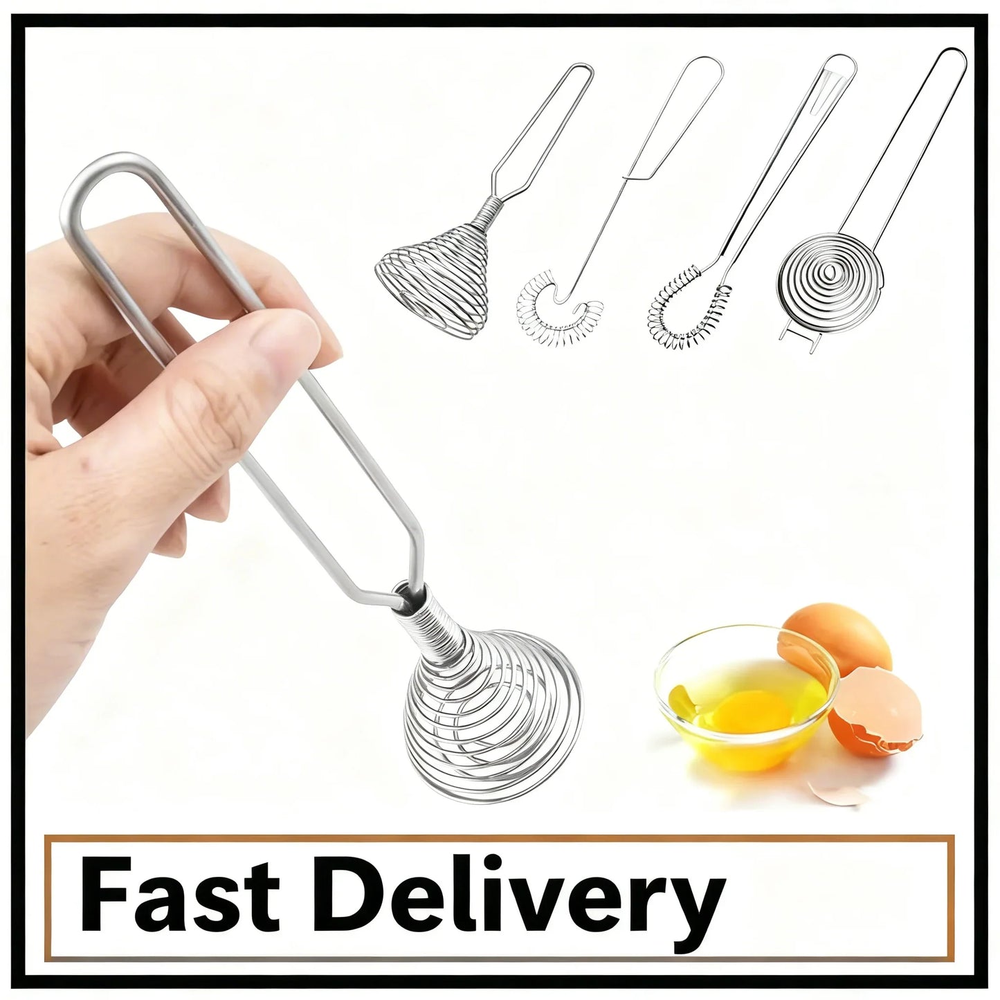 Handheld Manual Egg Beater – Stainless Steel Spring Whisk