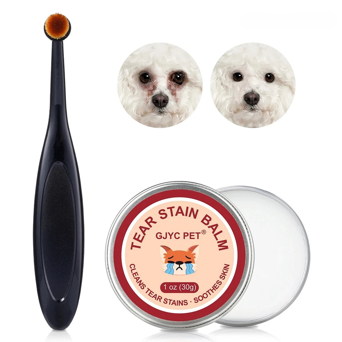 Natural Gentle Tear Stain Balm With Brush Tear Stain Remover Reduces Eye Marks Prevents Pigmentation For Dogs Cats Peaceful Pleasures Health and Wellness