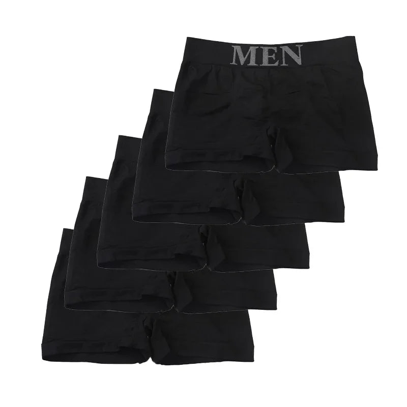 5-Pack Men's High Elastic Breathable Boxer Briefs | Solid Colors Men's Boxer Briefs Peaceful Pleasures Health and Wellness Black One Size 5pcs