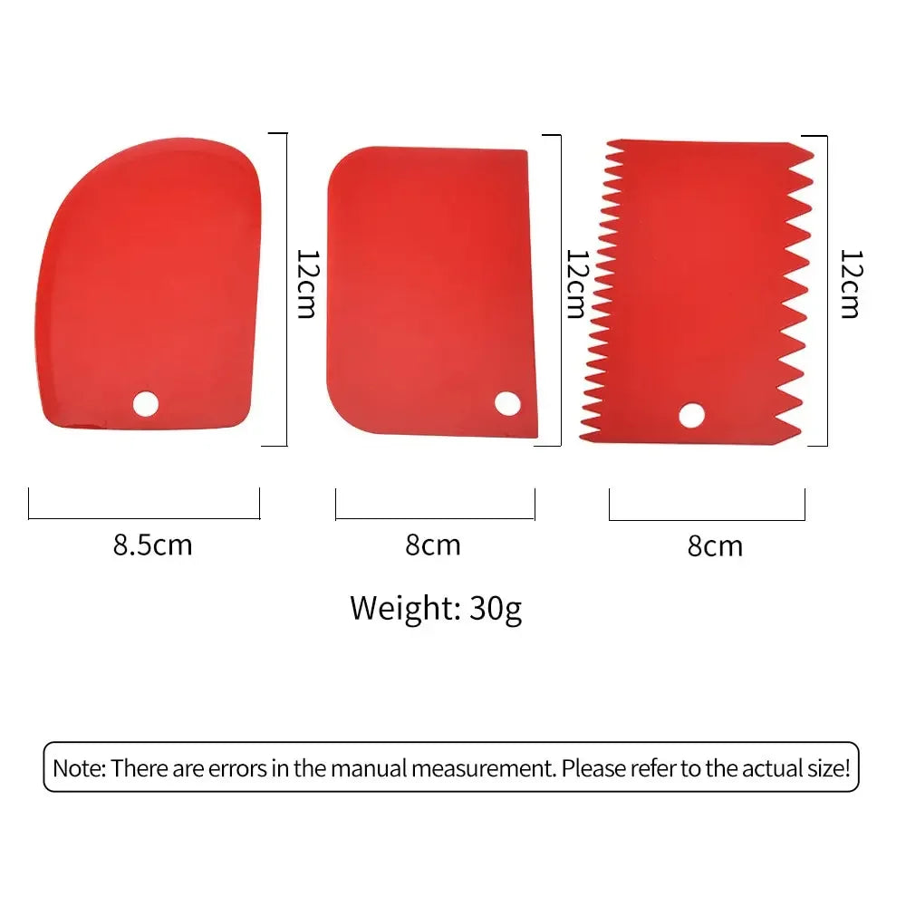 3pcs/set Red Decorating Tool Baking Dough Cutting Scraper Plastic Dough Scraper Thickened Three-Piece Cream Scraper Peaceful Pleasures Health and Wellness