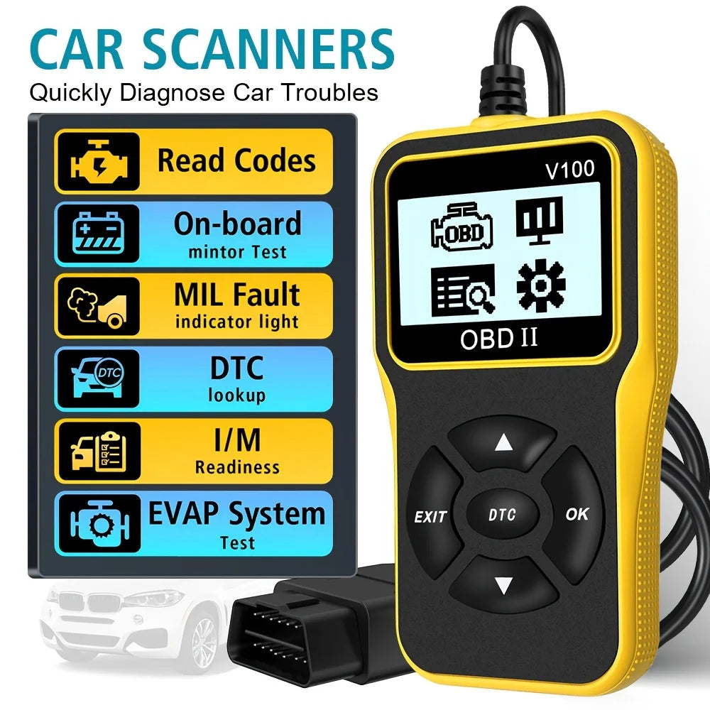 OBD2 Code Reader 16-Pin Engine Diagnostic Scanner w/ Display Peaceful Pleasures Health and Wellness YELLOW
