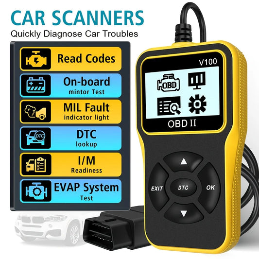 OBD2 Code Reader 16-Pin Engine Diagnostic Scanner w/ Display Peaceful Pleasures Health and Wellness YELLOW
