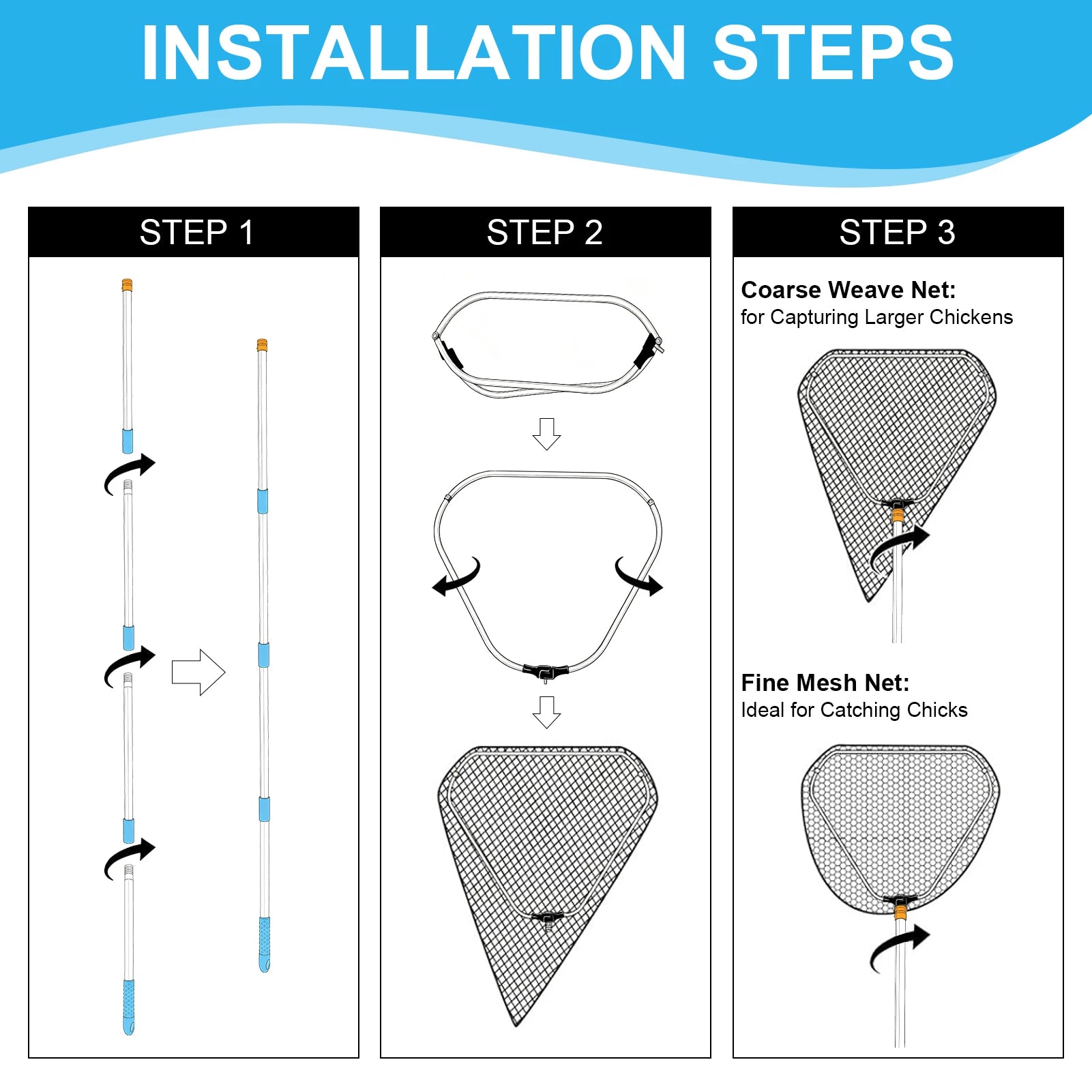 Chicken Catcher Leg Hook and 2Pcs Chicken Net Stainless Steel Retractable Long Chicken Catcher for Outdoor Poultry Fish Birds Peaceful Pleasures Health and Wellness