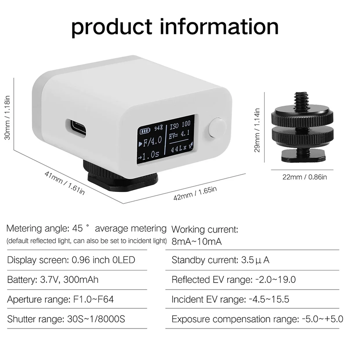 M08 Light Meter Camera Set-top Reflection Cold Shoe Fixing Photometer