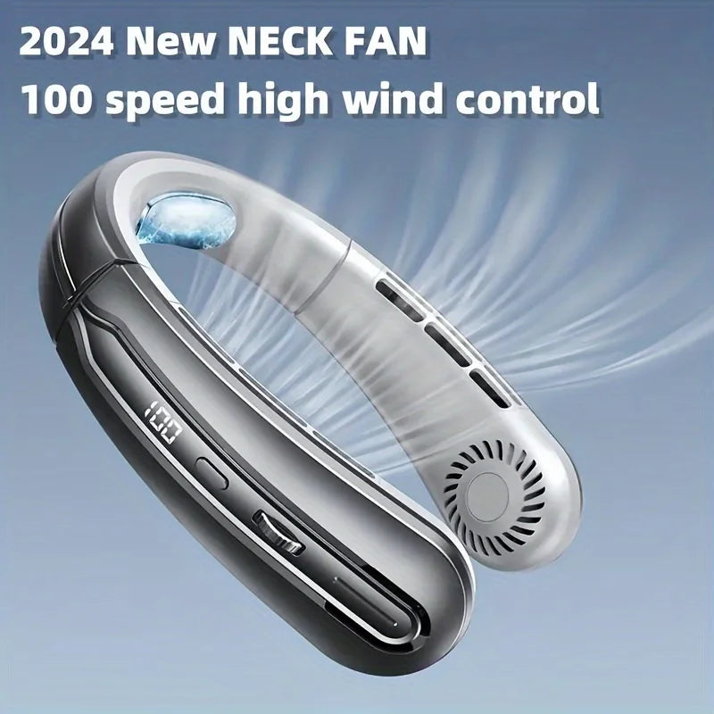 New 100 Level Digital Neck Hanging Fan For Students' Outdoor Sports, Portable Usb Mini Neck Hanging Fan Peaceful Pleasures Health and Wellness