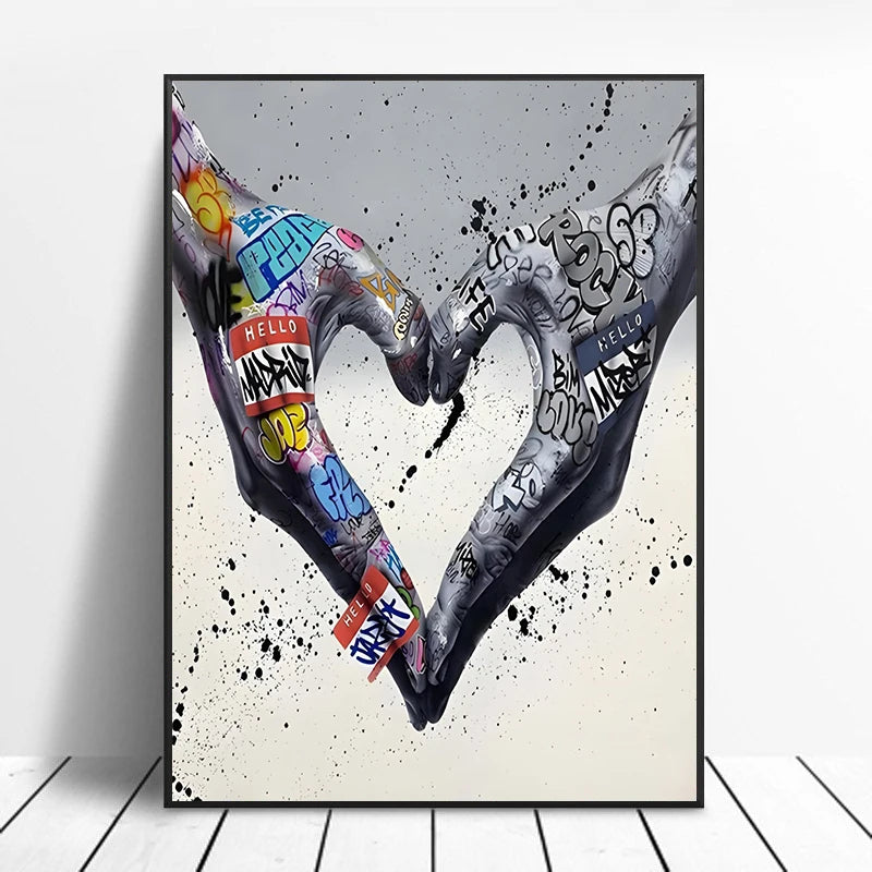 Street Graffiti Gestures Canvas Wall Art | Abstract Pop Mural