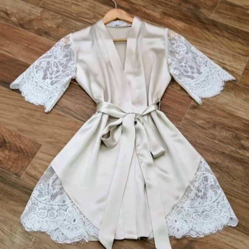 Patterned Mid-Sleeve Bathrobe & Nightgown | Knit Voile