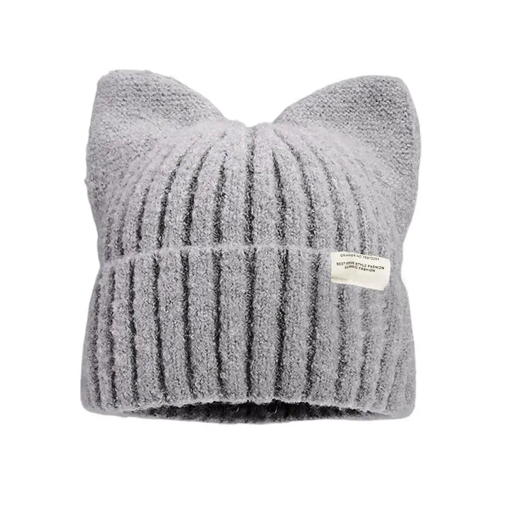 Cat Ear Knit Beanie Hat – Faux Fur Winter Cap for Women