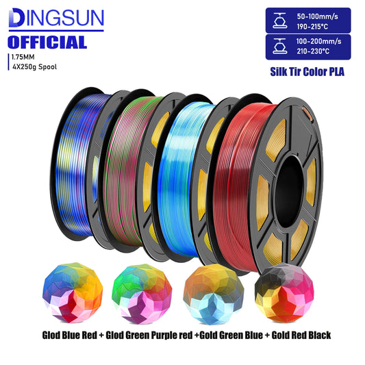 DINGSUN 4-Color Silk PLA+ Filament Bundle 1.75mm Shiny Finish 3D Printer Filament Peaceful Pleasures Health and Wellness