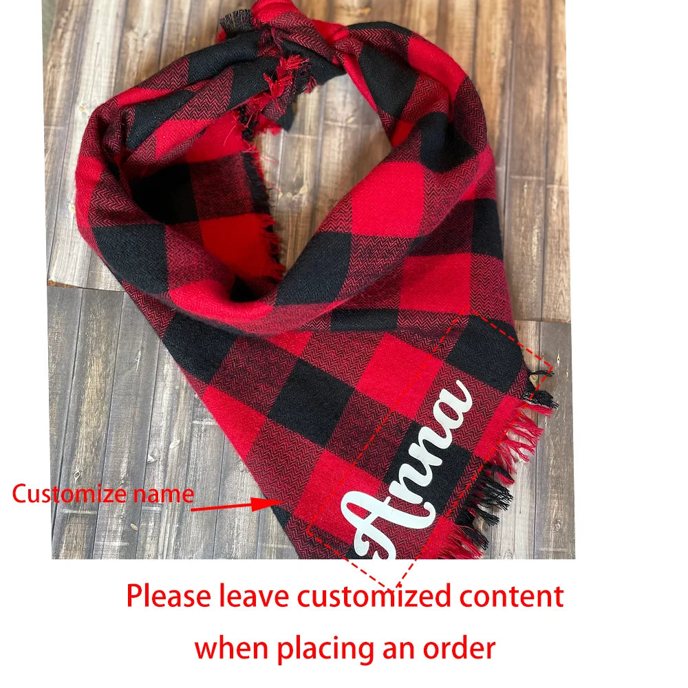 Custom Buffalo Plaid Dog Bandana | Frayed Fringe Tie-On
