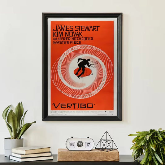 Vintage Vertigo Movie Canvas Wall Art Print | Poster Decor Movie Poster Canvas Peaceful Pleasures Health and Wellness G4674 21x30cm Black Framed