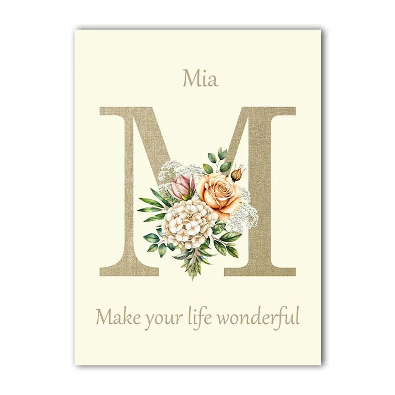 Custom Name Nursery Canvas Art | Bunny Floral Kids Wall Decor Nursery Canvas Print Peaceful Pleasures Health and Wellness
