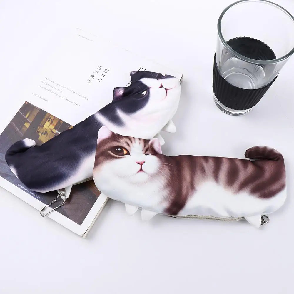 Creative Girl Student Gift Pencil Box Soft Cloth Stationery Pencil Case Simulation Cartoon Cat Storage Organizer Pen Bag Peaceful Pleasures Health and Wellness