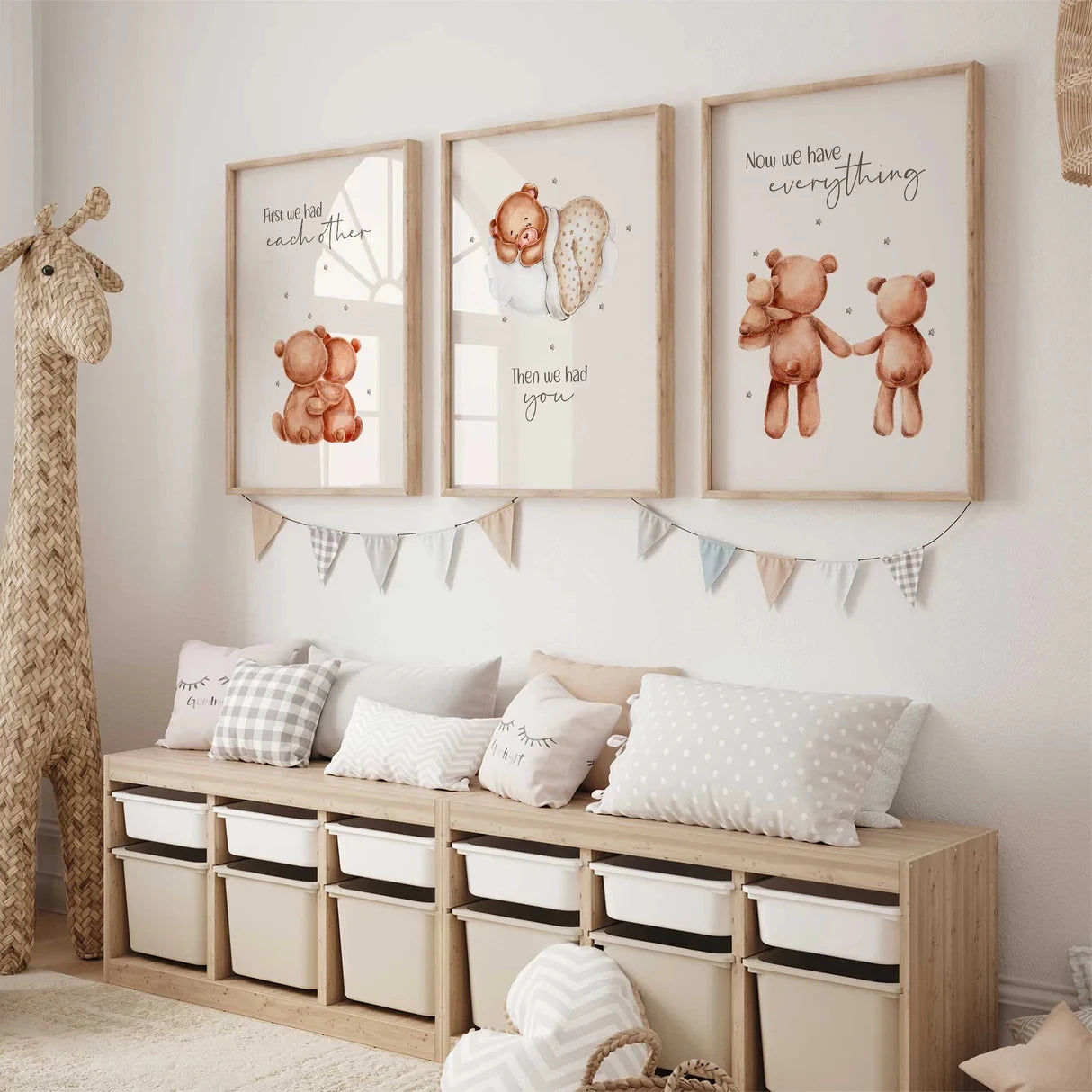 3-Piece Teddy Bear "First We Had Each Other" Canvas Wall Art