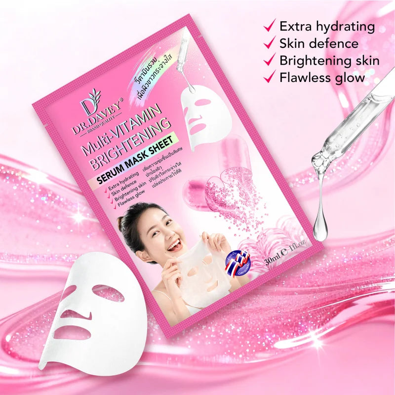 Multi Vitamin Brightening Facial Mask Facial Care Moisturizing and Tender Skin Easy to Absorb Daily Skincare 10 Pieces / Box Peaceful Pleasures Health and Wellness