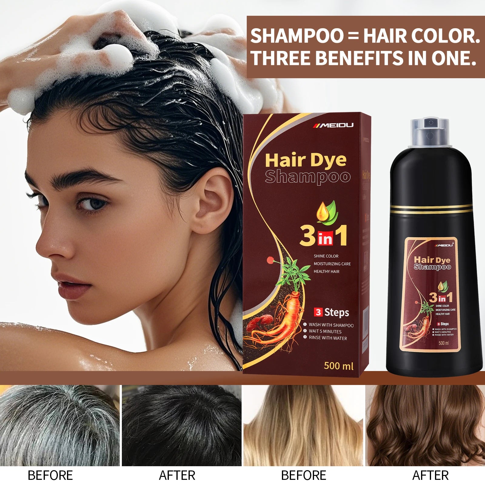 Versatile 3in1 Hair Dye Shampoo for Men and Women Peaceful Pleasures Health and Wellness