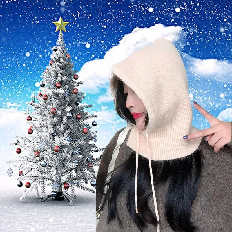 Women's Rabbit Fur Knitted Beanie Hood Hat | Winter Balaclava