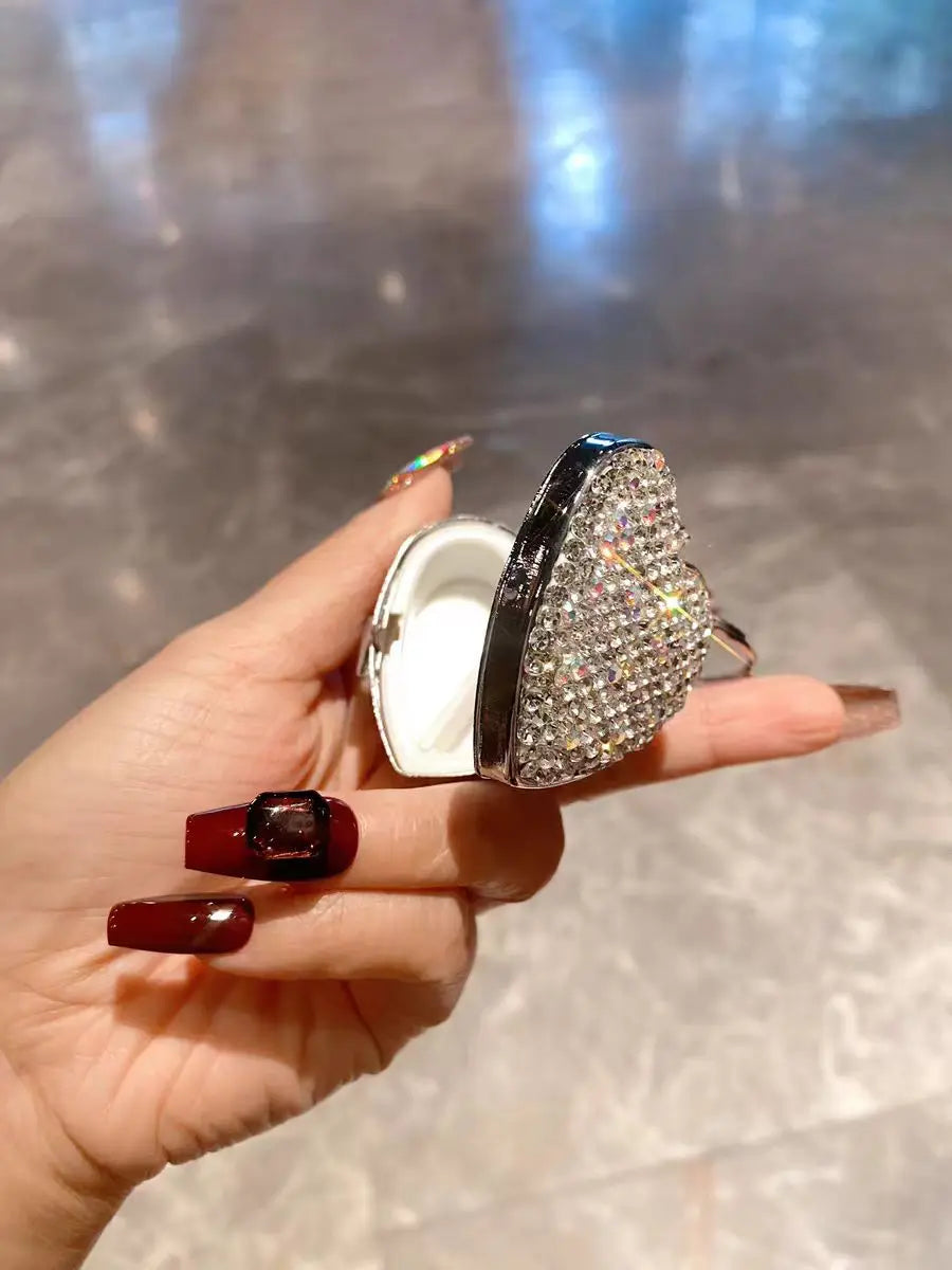 Stainless steel mini pill box Portable diamond-encrusted love pill pill capsule small object storage and distribution box Peaceful Pleasures Health and Wellness