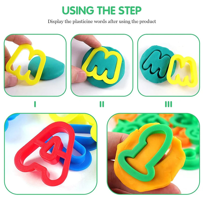 Puzzle Play Dough Tool Kids Number Letters Symbols Cutters Rollers