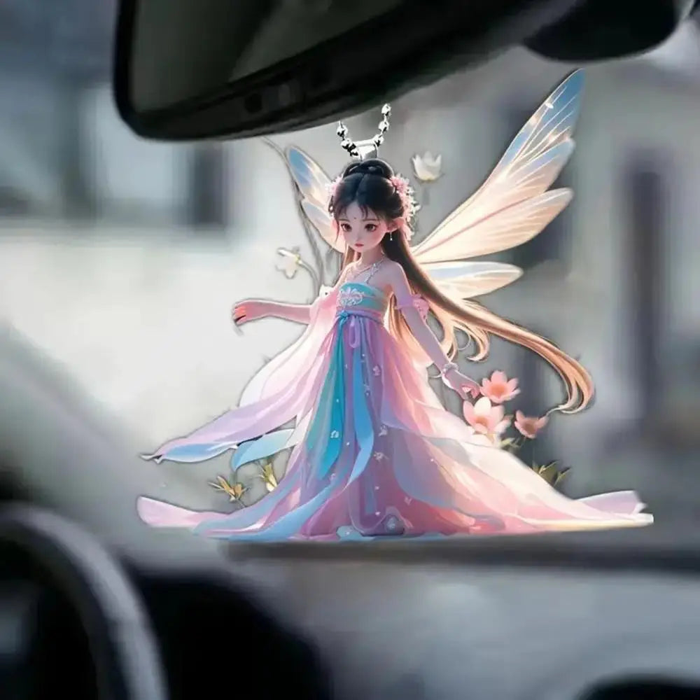 Acrylic Green Fairy Elf Car Rearview Mirror Pendant Charm