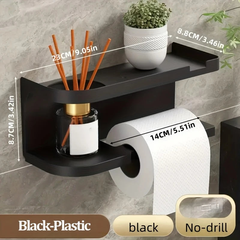 Wall-Mounted Toilet Paper Holder with Shelf & Drawer