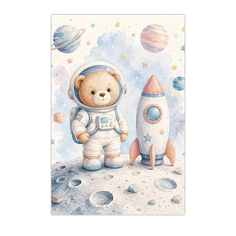 Nursery Wall Art Space Astronaut Animal Poster Print Canvas Painting Moon Planet Rocket Baby Room Wall Decor Peaceful Pleasures Health and Wellness 02 15x20cm No Frame China Mainland