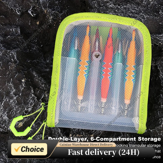 Lure Fishing Gear Storage Bag 6 Grid Portable Squid Jig Lure Hook Storage Case Fishing Tackle Bag Fishing Accessories Organizer Peaceful Pleasures Health and Wellness