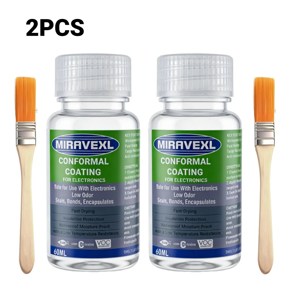Waterproof PCB Conformal Coating Clear Insulating Varnish Fast Dry Circuit Board Protection Liquid w/ Brush Electronics Peaceful Pleasures Health and Wellness 2PCS