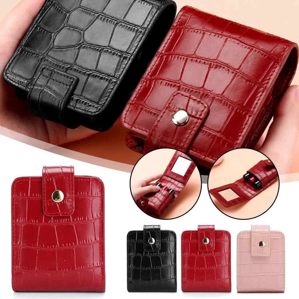 Mini Portable Lipstick Bag With Mirror,Minimalism Small Cosmetic Bag With Button, Crocodile Embossed Women's Makeup Storage Cas Peaceful Pleasures Health and Wellness