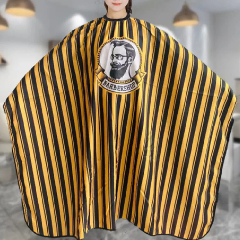 Waterproof Hair Cutting Cape – Yellow Black Barber Stripe