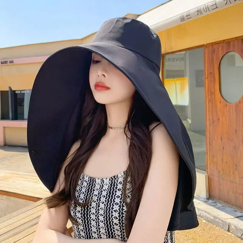 Summer Women's Sun Protection with Neck Cover Sunshade Protection Hat Large Brim Face Covering Hat Face Mask Neck Protection Hat Peaceful Pleasures Health and Wellness black