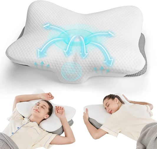 Memory Foam Cervical Pillow for Neck Pain Relief - Dual Height, Cooling Cover, Orthopedic Support All Sleepers Peaceful Pleasures Health and Wellness United States