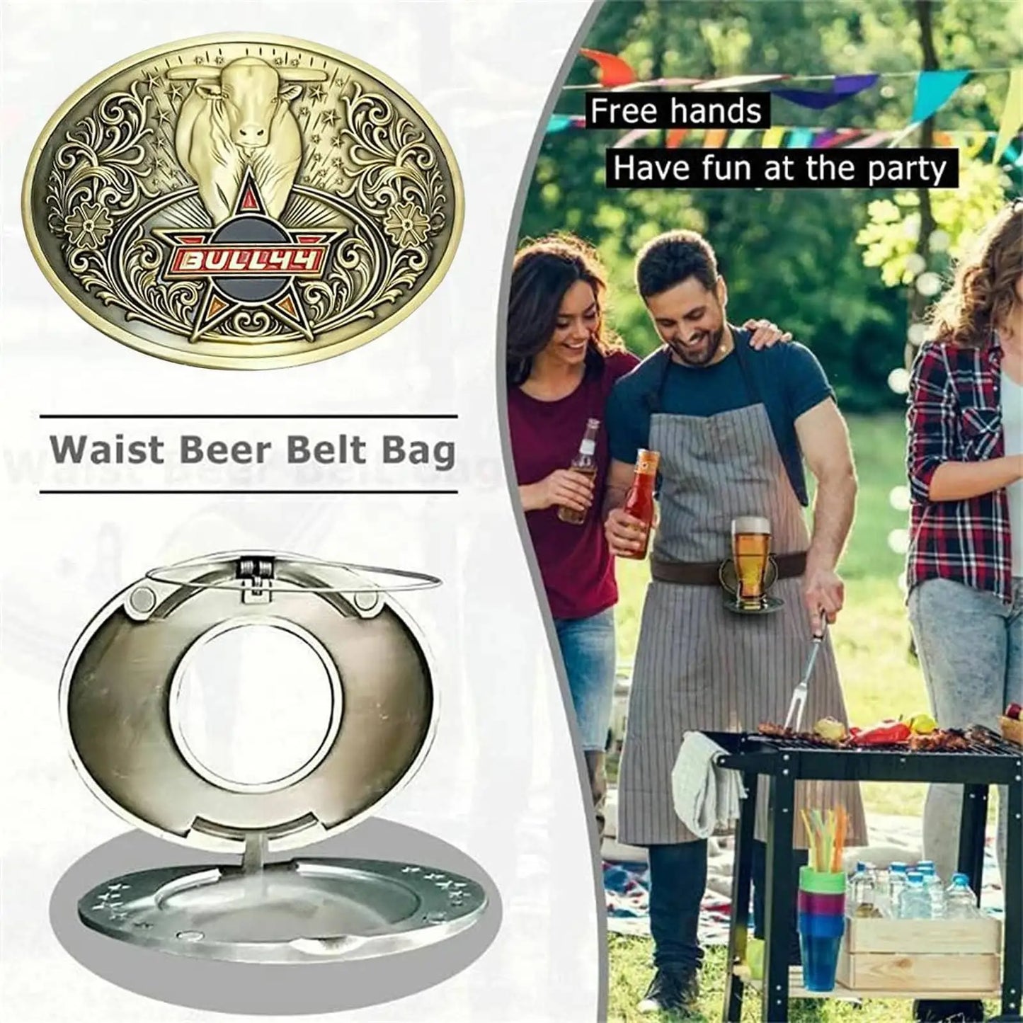 Beer Belt Buckle – Hands-Free Can & Bottle Holder for Outdoors